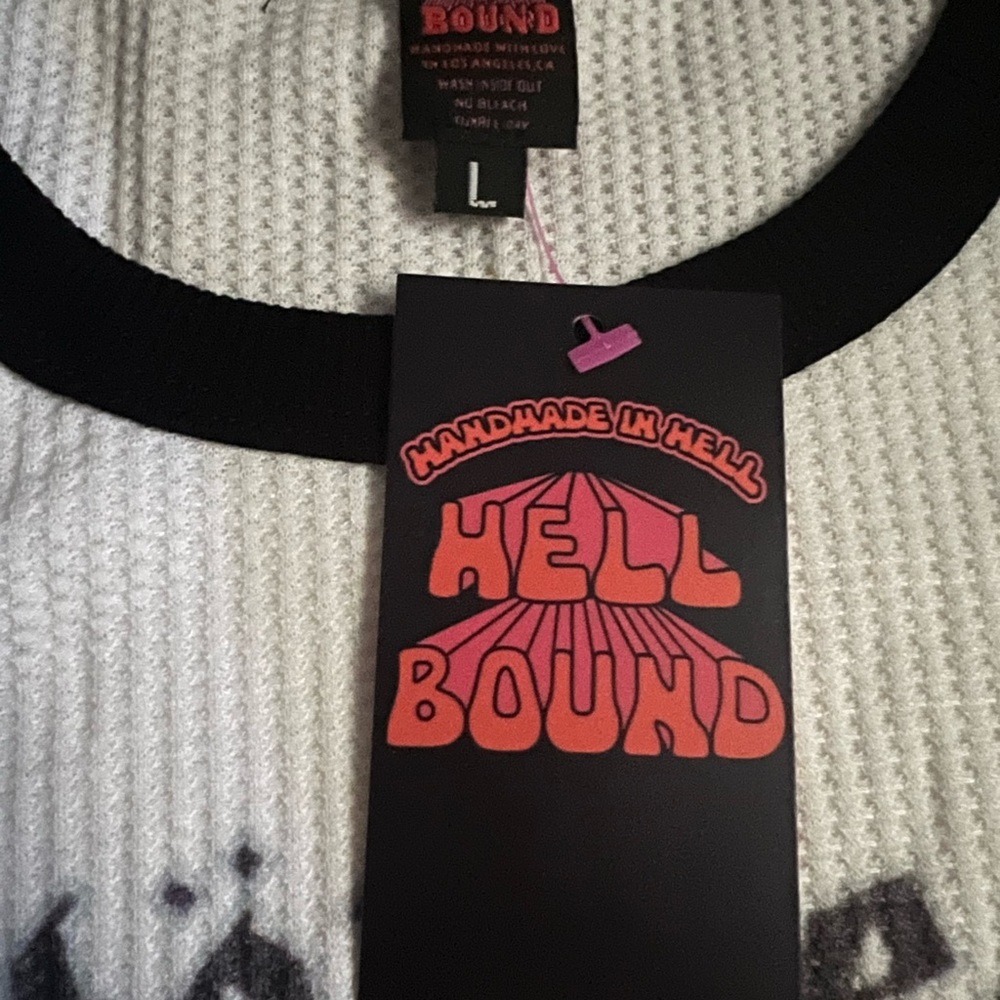 NEW & RARE Motörhead thermal long sleeve off white with black trim NWT women’s L - Picture 7 of 12
